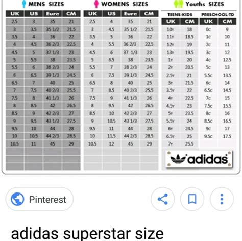 adidas superstar shoe size chart